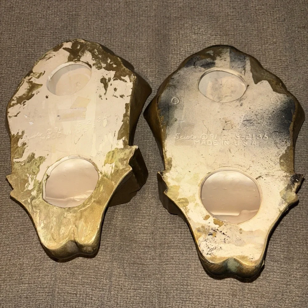 Vtg Scallop Shape Gold Hollywood Regency Sconce Shelf’s Set of 2